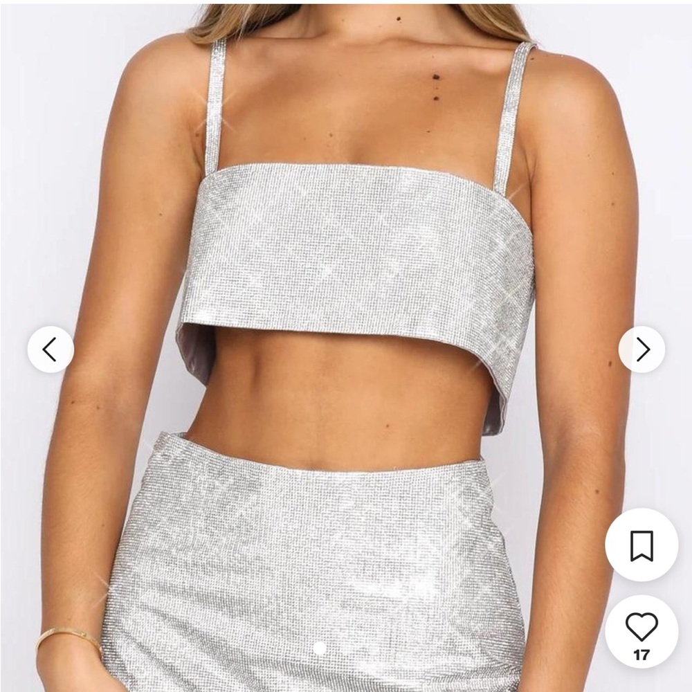 White fox silver sparkley crop too NEVER WORN NEW WITH TAGS!